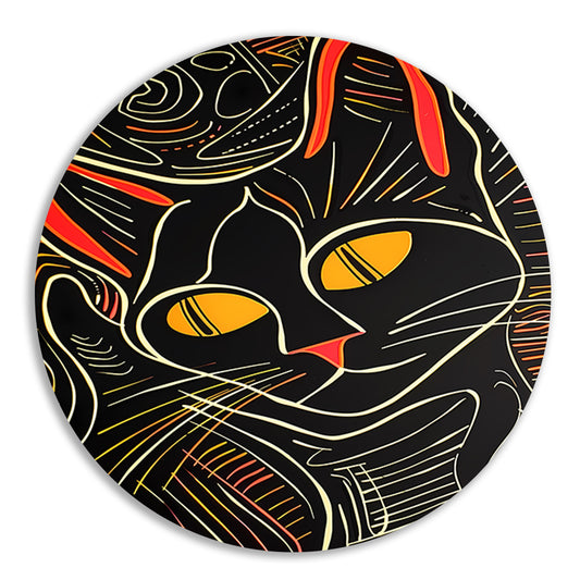 Kleurrijke lijntekening van een kat aluminium muurcirkel