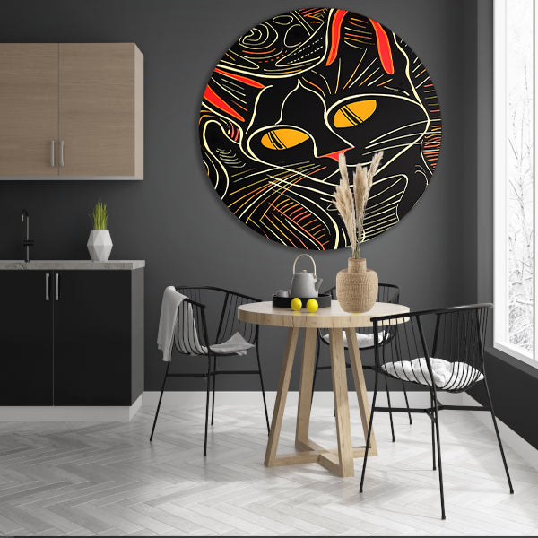 Kleurrijke lijntekening van een kat aluminium muurcirkel