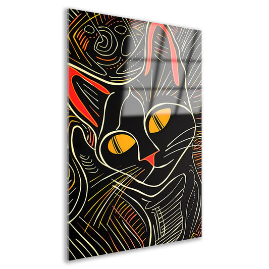 Kleurrijke lijntekening van een kat acrylglas