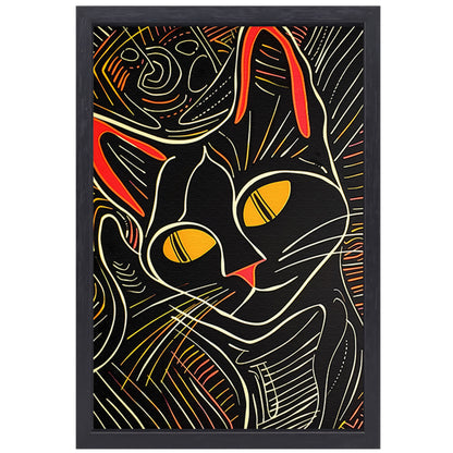 Kleurrijke lijntekening van een kat canvas met baklijst