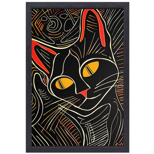 Kleurrijke lijntekening van een kat canvas met baklijst