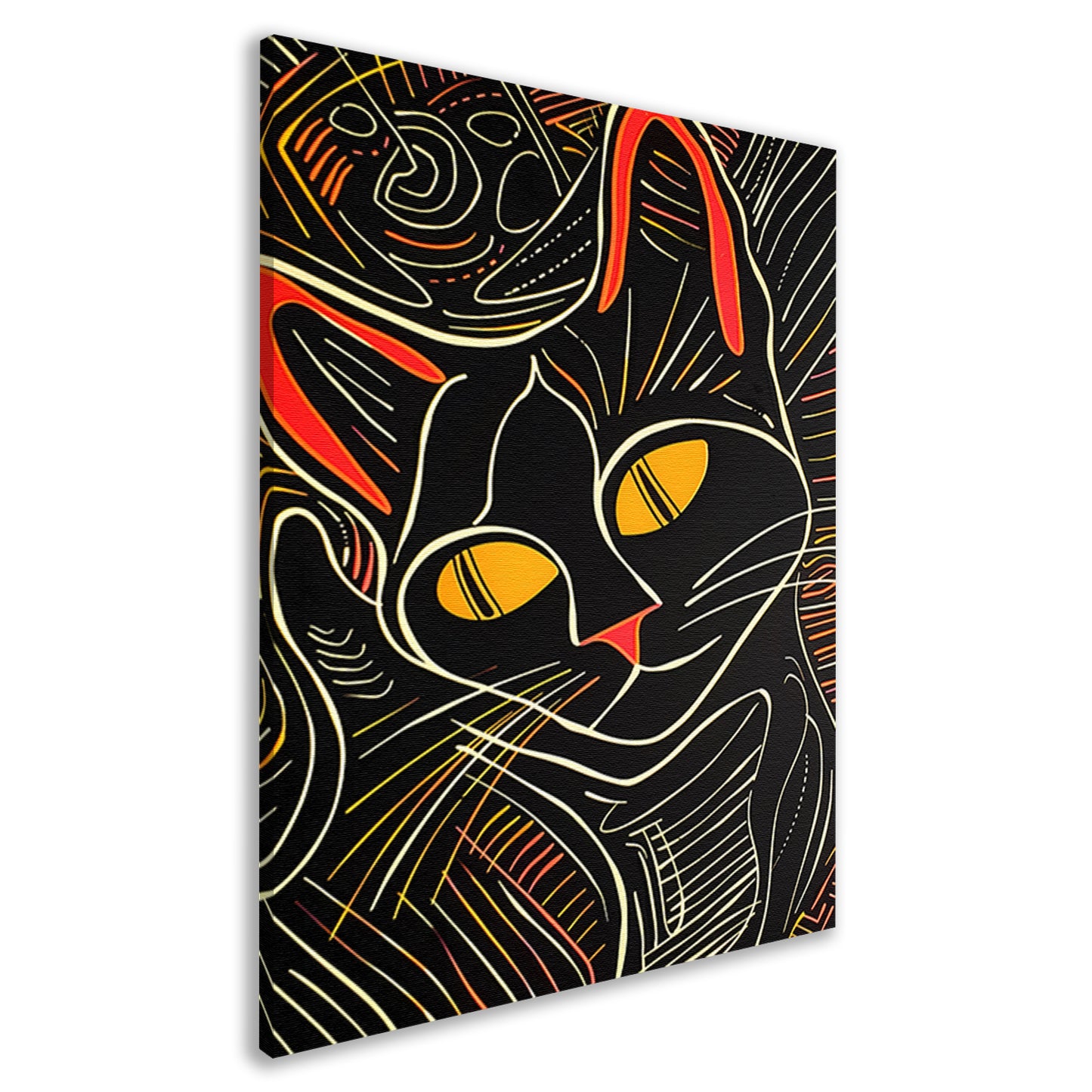 Kleurrijke lijntekening van een kat canvas