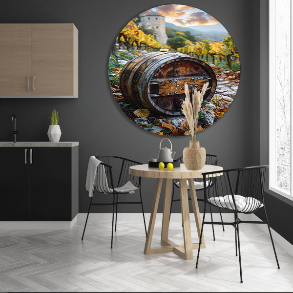 Wijnvat in herfst wijngaard aluminium muurcirkel
