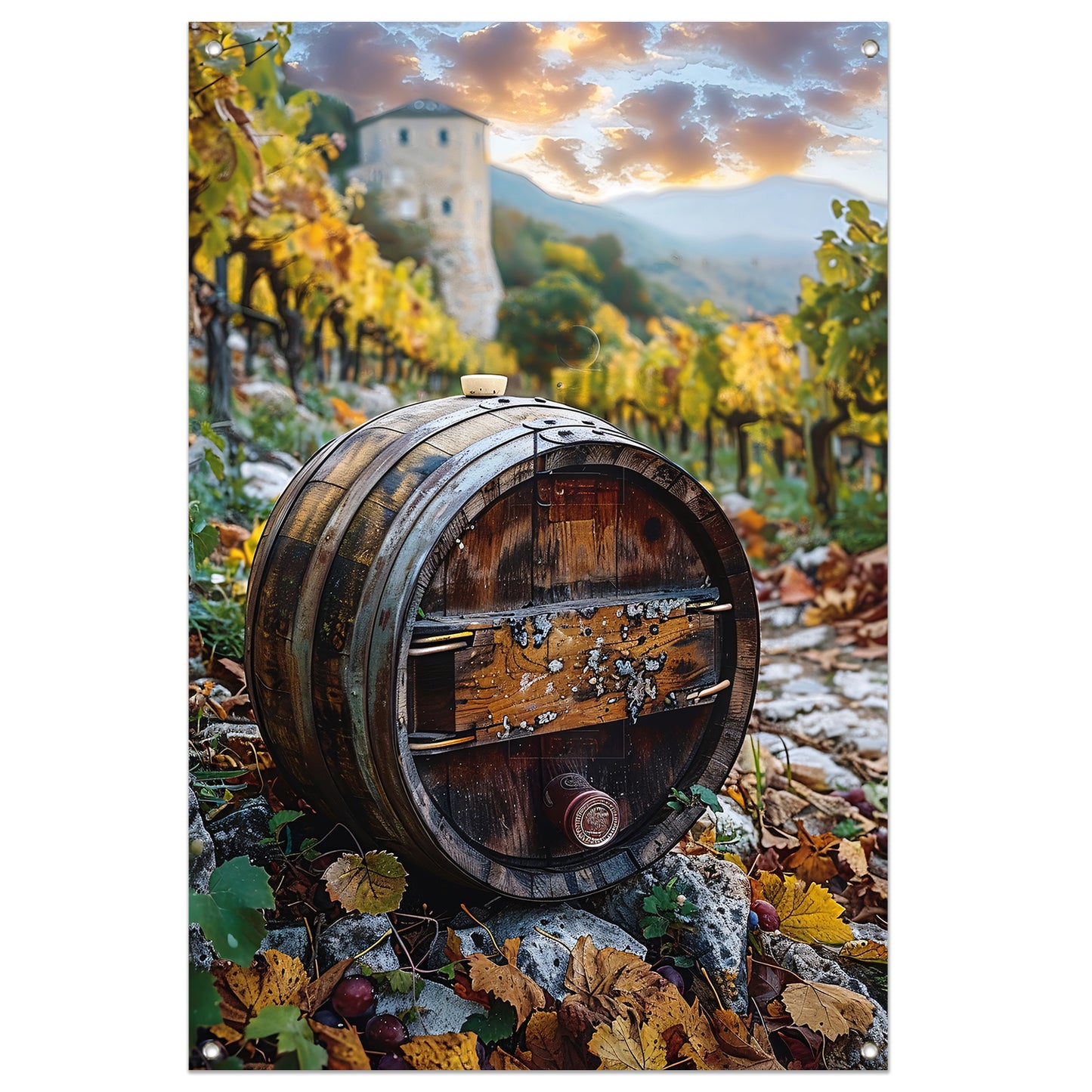 Wijnvat in herfst wijngaard tuinposter