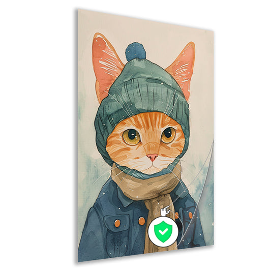 Digitale kunst van een kat met winterkleding poster
