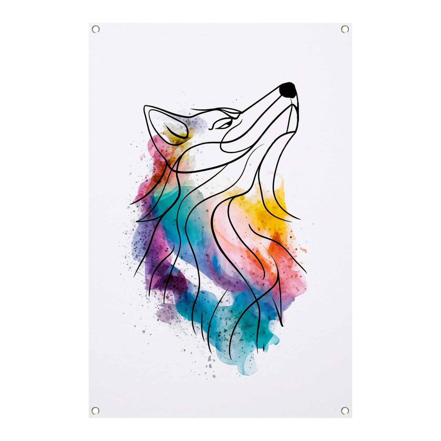 Kleurrijke abstracte wolf in aquarel tuinposter