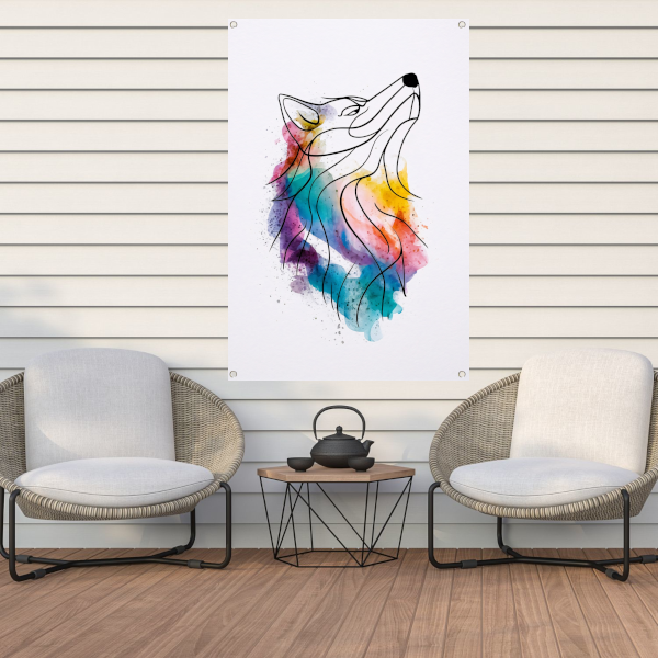 Kleurrijke abstracte wolf in aquarel tuinposter