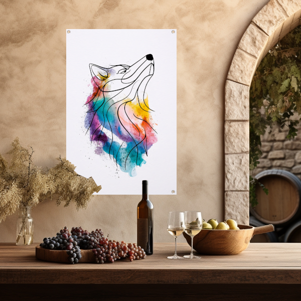 Kleurrijke abstracte wolf in aquarel tuinposter