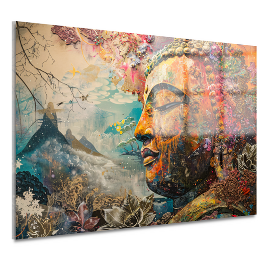 Eclectische Boeddha met Kleurrijke Achtergrond acrylglas