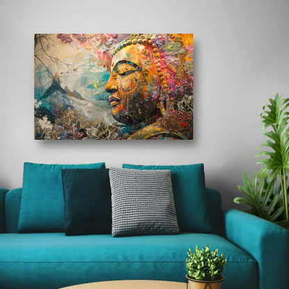 Eclectische Boeddha met Kleurrijke Achtergrond canvas