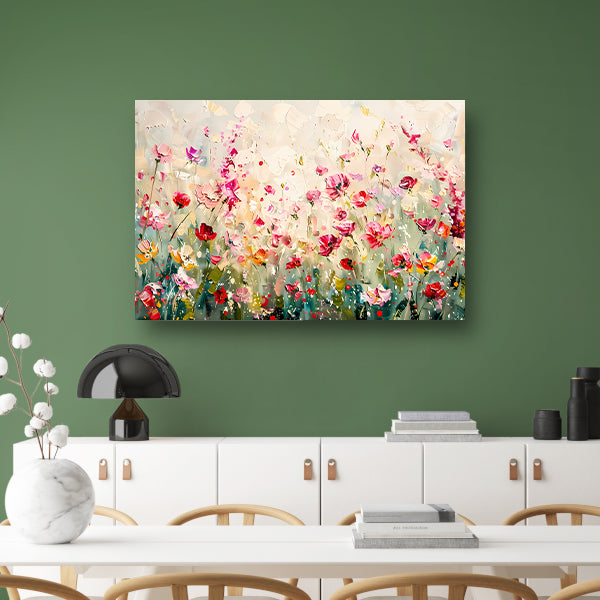 Kleurvol schilderij van een bloemenveld canvas