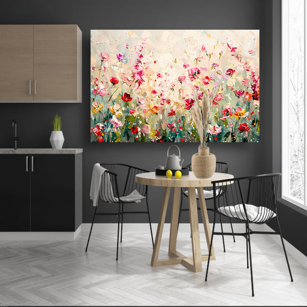 Kleurvol schilderij van een bloemenveld canvas