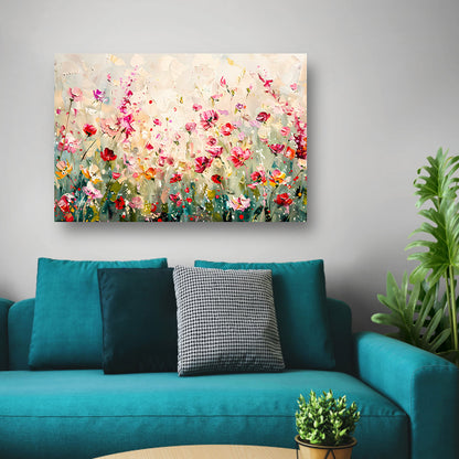 Kleurvol schilderij van een bloemenveld canvas