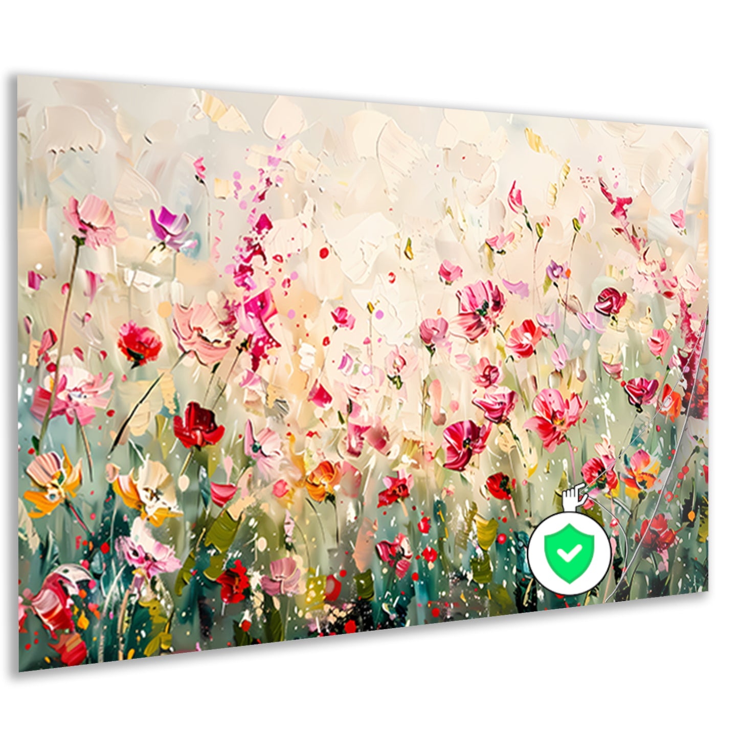 Kleurvol schilderij van een bloemenveld poster