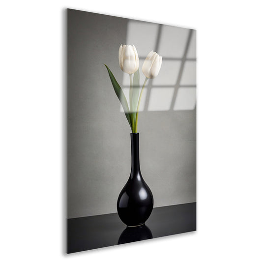 Minimalistische Witte Tulpen in Zwarte Vaas Acrylglas