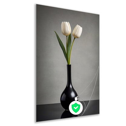 Minimalistische Witte Tulpen in Zwarte Vaas poster