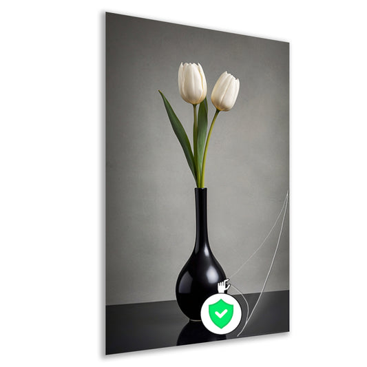 Minimalistische Witte Tulpen in Zwarte Vaas poster