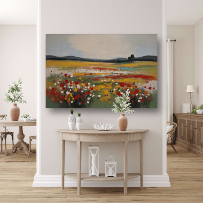 Impressionistisch Bloemenveld bij Zomerzonsondergang poster