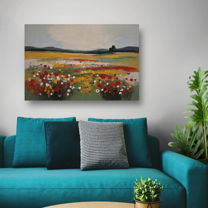 Impressionistisch Bloemenveld bij Zomerzonsondergang canvas met baklijst