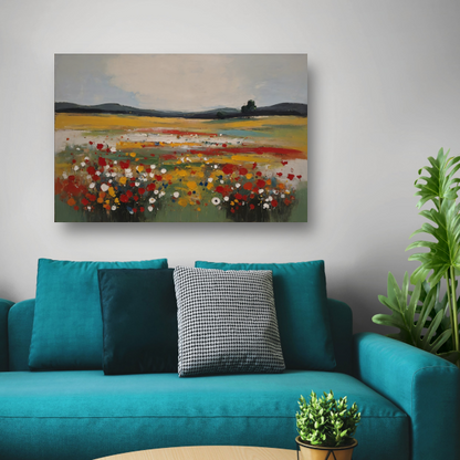 Impressionistisch Bloemenveld bij Zomerzonsondergang poster