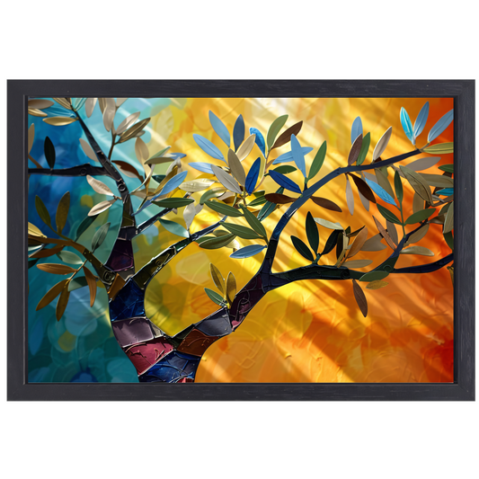 Abstracte kleurrijke boom canvas met baklijst