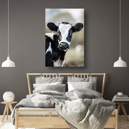 Zwart-Wit Portret van een Nieuwsgierig Kalf acrylglas