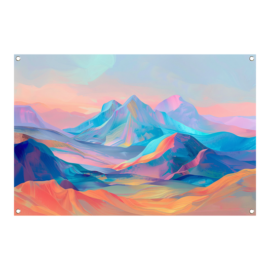 Droomachtige pastelkleurige abstracte berglandschap tuinposter