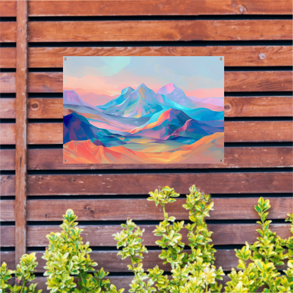 Droomachtige pastelkleurige abstracte berglandschap tuinposter