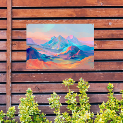 Droomachtige pastelkleurige abstracte berglandschap tuinposter
