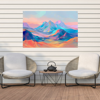 Droomachtige pastelkleurige abstracte berglandschap tuinposter