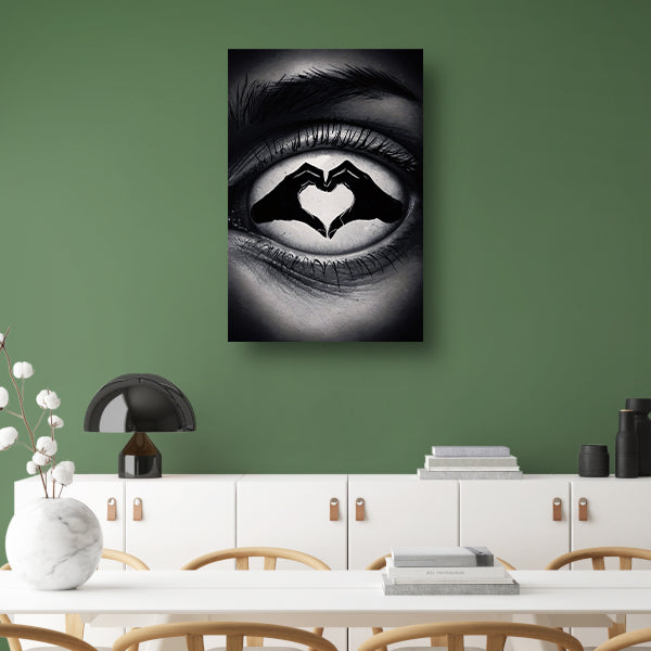 Oog en hartvorm handen in zwart en wit poster