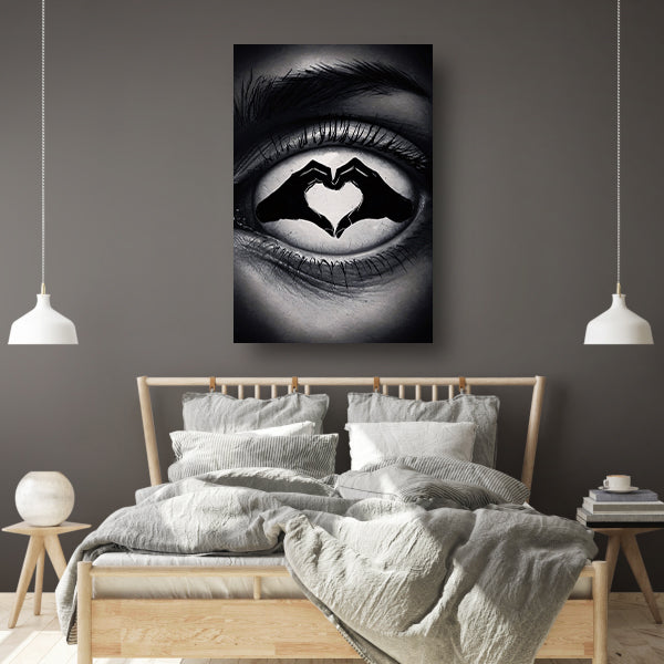 Oog en hartvorm handen in zwart en wit poster