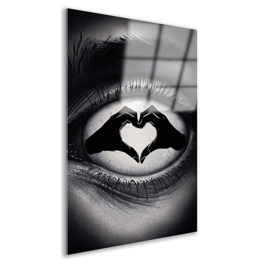 Oog en hartvorm handen in zwart en wit acrylglas