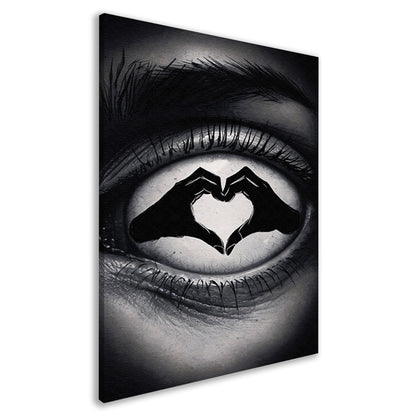 Oog en hartvorm handen in zwart en wit canvas