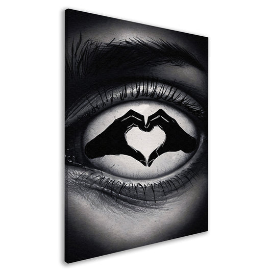 Oog en hartvorm handen in zwart en wit canvas