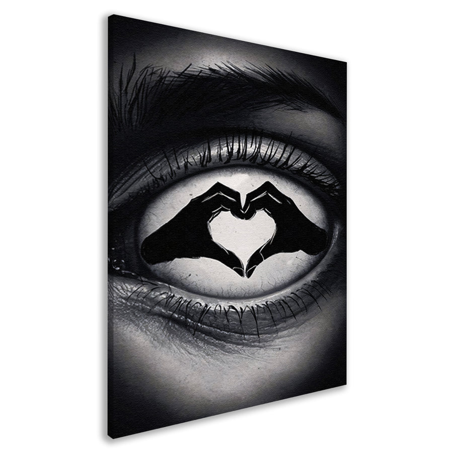 Oog en hartvorm handen in zwart en wit canvas