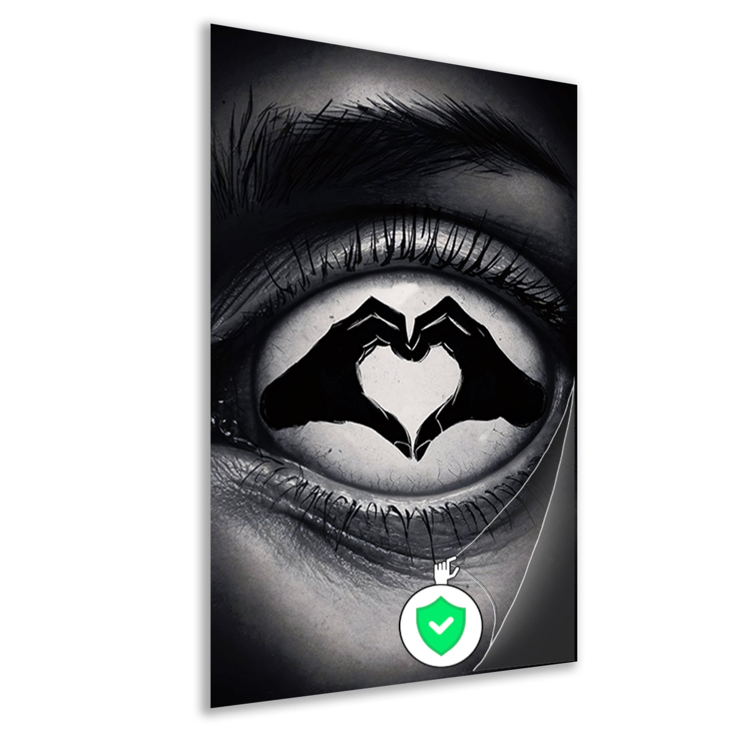 Oog en hartvorm handen in zwart en wit poster