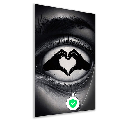 Oog en hartvorm handen in zwart en wit poster
