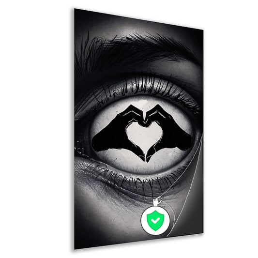 Oog en hartvorm handen in zwart en wit poster