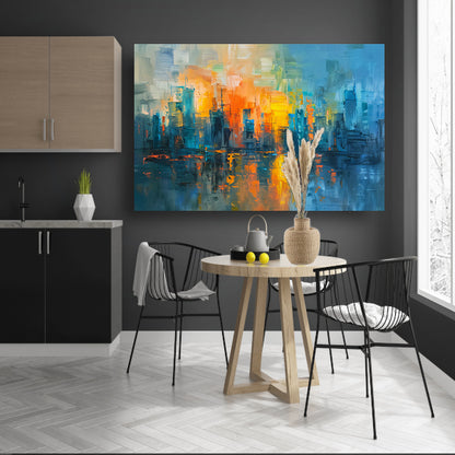 Levendige abstracte weergave van een grootstedelijk landschap poster