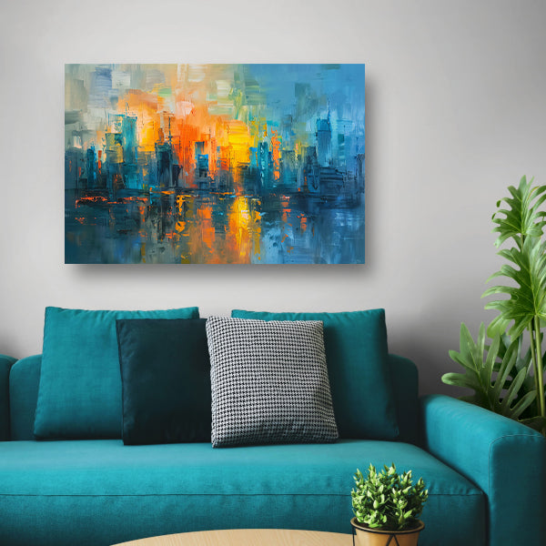 Levendige abstracte weergave van een grootstedelijk landschap acrylglas