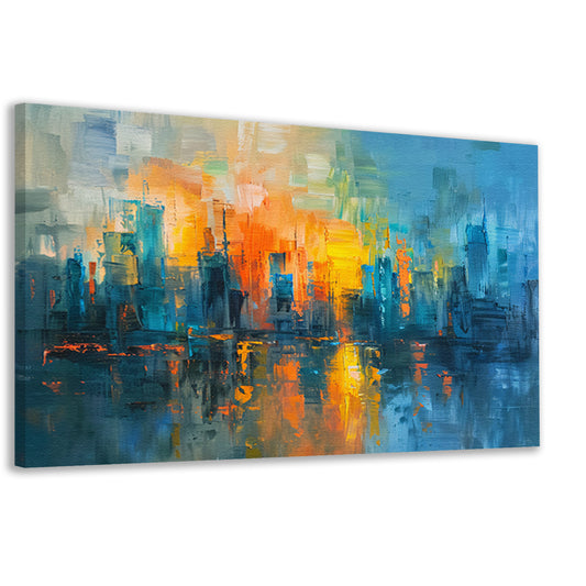 Levendige abstracte weergave van een grootstedelijk landschap canvas