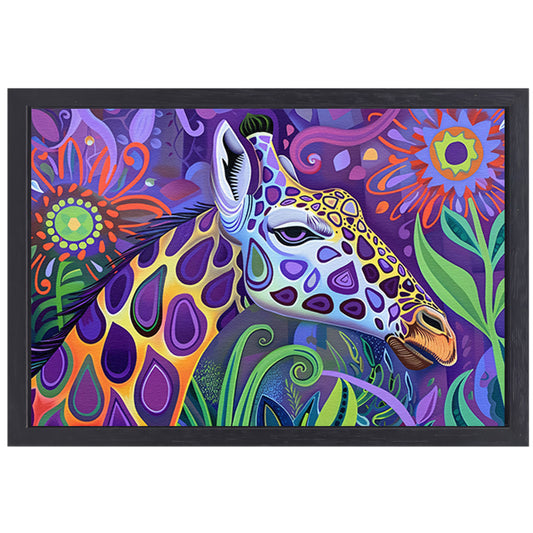 Abstract kleurrijk giraffe schilderij in psychedelische stijl canvas met baklijst