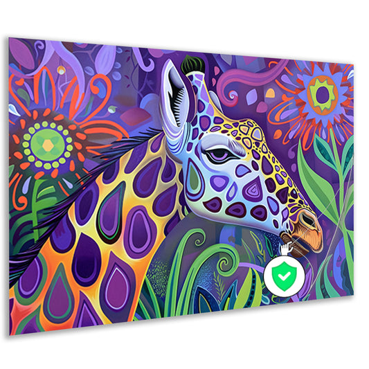 Abstract kleurrijk giraffe schilderij in psychedelische stijl poster