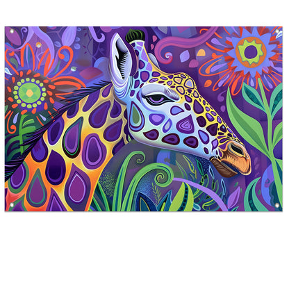 Abstract kleurrijk giraffe schilderij in psychedelische stijl tuinposter