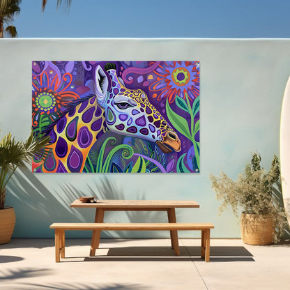 Abstract kleurrijk giraffe schilderij in psychedelische stijl tuinposter