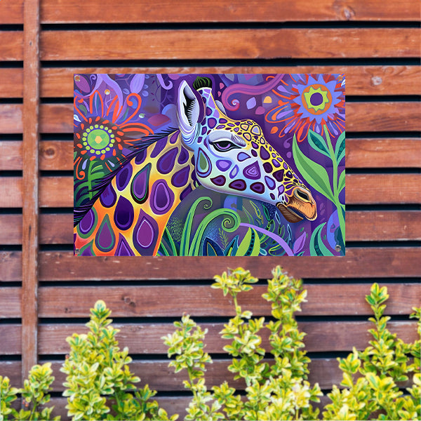 Abstract kleurrijk giraffe schilderij in psychedelische stijl tuinposter