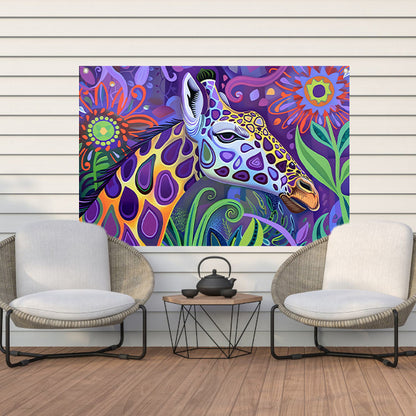 Abstract kleurrijk giraffe schilderij in psychedelische stijl tuinposter