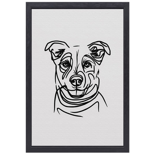 Minimalistische Zwart-Witte Hond Illustratie canvas met baklijst
