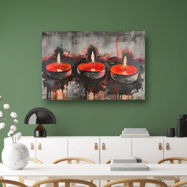 Abstract schilderij van brandende kaarsen canvas met baklijst